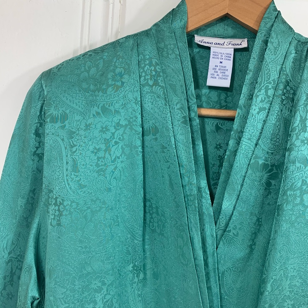 100% silk vintage cross over blouse in light teal